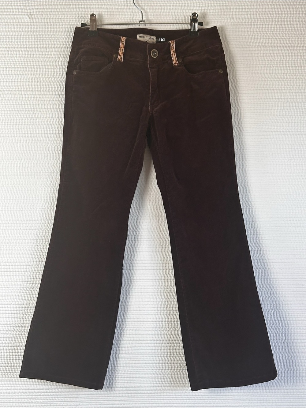 Max Studio Jeans Brown Corduroy Flare Pants Size 2 Y2K Boho Embroidered